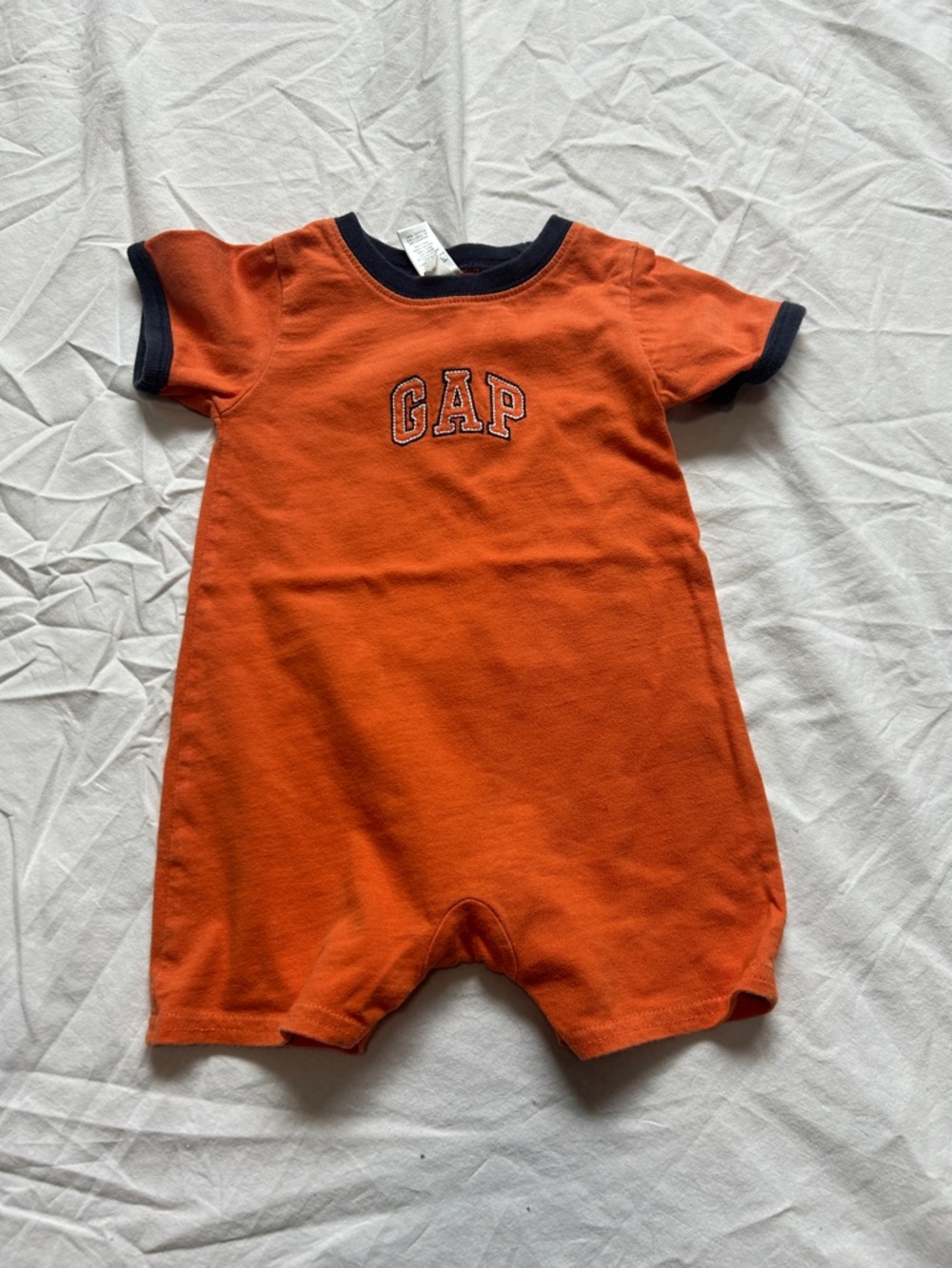 GAP Orange Short-Sleeve Baby Romper with Navy Trim